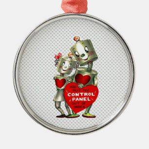 Rödliga robotar för vintage med rött hjärta julgransprydnad metall