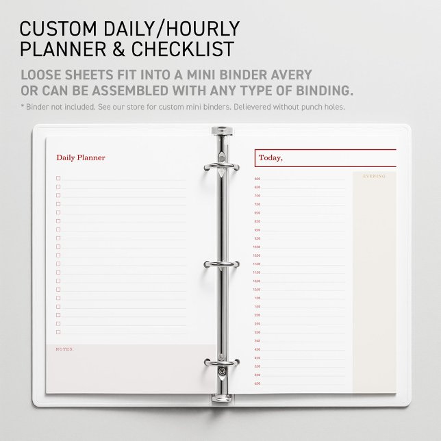 Rödljus Guld Planerare Mini pärm för mobil notariu Brevpapper (Editable Mini Binder Planner Insert Daily Undated Schedule Sheet for flexible Time Management Tool.)