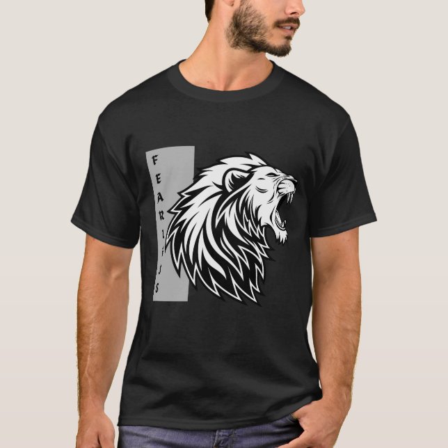 Rödlövens modiga rytande - Motiverande svart och v T Shirt (Framsida)