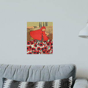 Rödluvan Varg Vallmo Blommor Vintage Poster