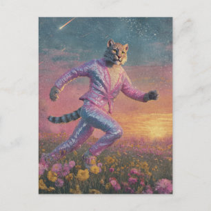Rödlynx i en glittrig rosa kostym vykort