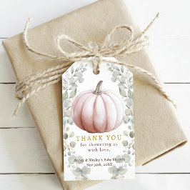 Rödmående Pumpa Eukalyptus Höst Babyfirande Favori Presentetikett