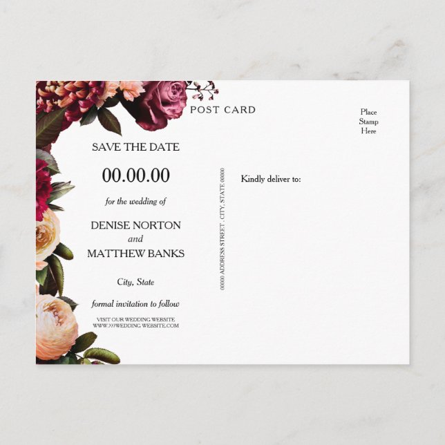 Rödmatt och Burgunderröda Meddelande Vykort (Baksida)