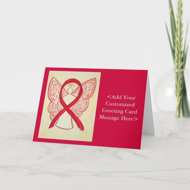 Rödmedvetandehöjande ribbon Angel Personlig Cards Kort (Framsida)