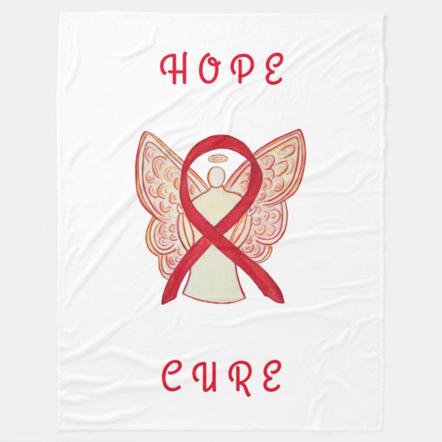 Rödmedvetenhet Ribbon Cancer Angel Fleece Blanket (Framsidan)