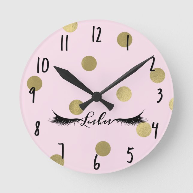 Rödmörkt Rosa & Guld Prickar Modern Glam Ögonfrans Rund Klocka (Framsida)