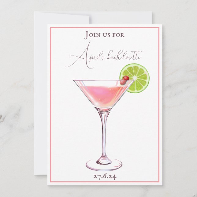 Rödmörkt rosa och aubergine klassisk cocktail inbjudningar (Framsida)