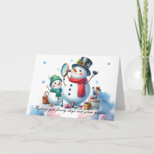Rödmosig Snöman Glam Holiday Stil Helgkort
