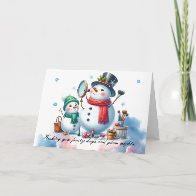 Rödmosig Snöman Glam Holiday Stil Helgkort (Framsida)