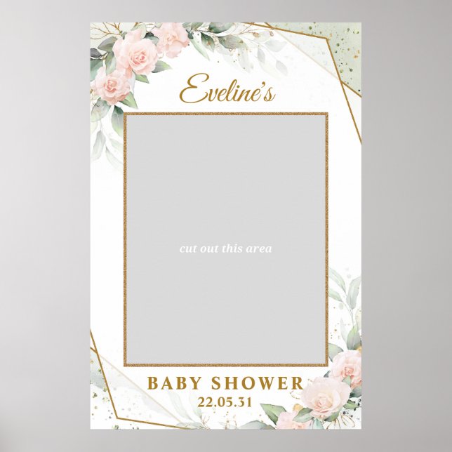 Rödmosigt och guldgrönt baby shower fotorequisita poster (Framsidan)