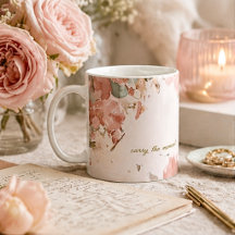 Rödmosse Floral Vattenfärg Kaffe Mugg Mjuk Romanti