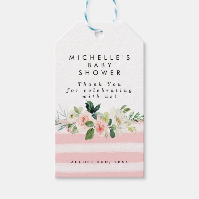 rodna blom- flicka för rosa baby showermärkre presentetikett (Framsidan)