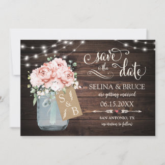Rodna Bröllopsinbjudan med Blush Blommor och Trä Inbjudningar