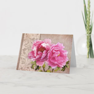 Rodna hälsningkort, rosa pionblommor kort