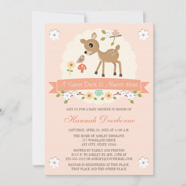 RODNA INBJUDNINGAR FÖR SKOGSMARKHJORTBABY SHOWER (Framsida)