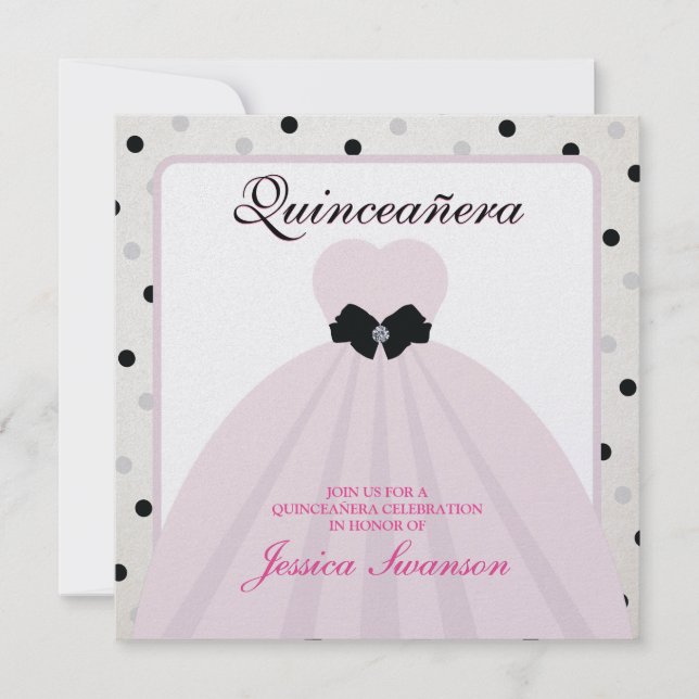 Rodna och svart Quinceanera för elegant lavendel Inbjudningar (Framsida)