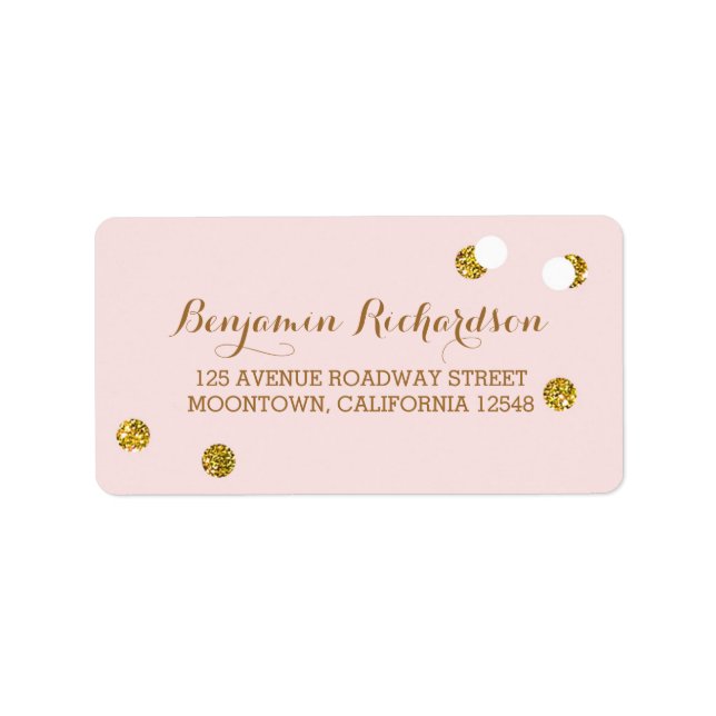 rodna rosa adressetiketter med glitterkonfettiar (Framsidan)