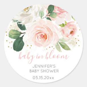 Rodna rosa blom- baby i blombaby shower runt klistermärke