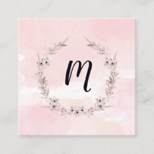 Rodna rosa blom- Monogram för vattenfärgsalighet Fyrkantigt Visitkort