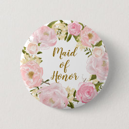 Rodna rosa blom- rundaemblem för maid of honor knapp