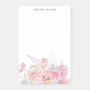 Rodna rosa blommigt post-it block