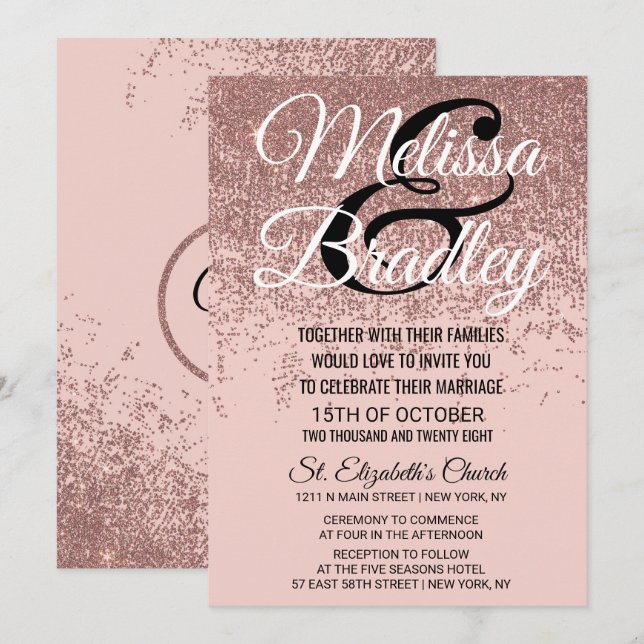 Rodna rosa bröllop för rosa guld- glitterSparkles Inbjudningar (Fram/baksida)