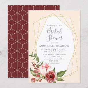 Rodna rosa Burgundy blom- geometrisk möhippa Inbjudningar