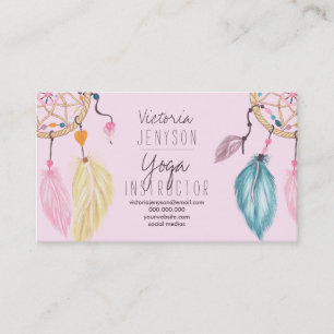 Rodna rosa dreamcatcher befjädrar yogainstruktör visitkort