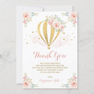 Rodna rosa guld- blom- luftballongbaby shower tack kort