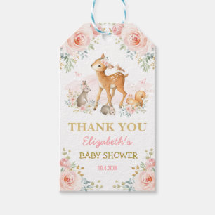 Rodna rosa guld- skogsmarkdjurbaby shower presentetikett