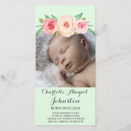 Rodna rosa MintThank dig baby shower Tack Kort