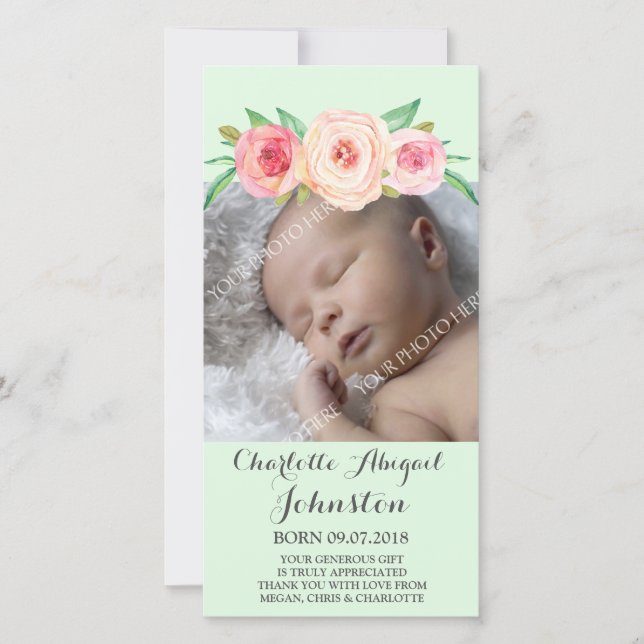 Rodna rosa MintThank dig baby shower Tack Kort (Framsida)