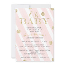 Rodna rosa- och guldbaby showerinbjudningar