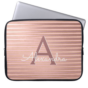 Rodna rosa- och guldrandMonogram flickaktigt Laptop Fodral