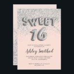 Rodna rosa sweet sixteen för silverglitterbrev inbjudningar<br><div class="desc">En modern nätt chic och en elegant ombre för silverglitterdusch med silverballongbrev utformar med födelsedagsfest inbjudan 16 för kvarteret för färg för pastellrodnadrosor söt. Kontakta mig,  om du önskar att ändra ballongtexten.</div>