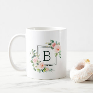 Rodna rosa vattenfärgblomMonogram Kaffemugg