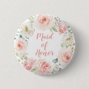 Rodna rosa vattenfärgbröllop för maid of honor knapp