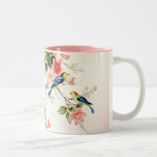 Rodna rosa vit för vintagelove birds Två-Tonad mugg