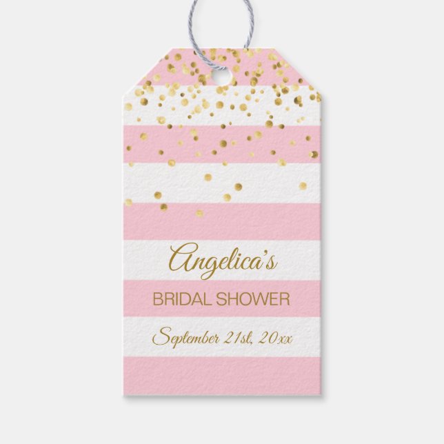 Rodna rosa vit görar randig den guld- möhippan presentetikett (Framsidan)