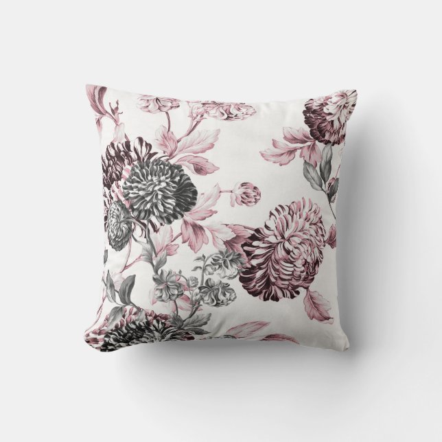 Rodna rosasvart & vit botaniska Toile Kudde (Framsida)