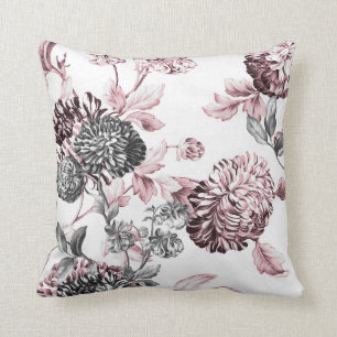 Rodna rosasvart & vit botaniska Toile Kudde
