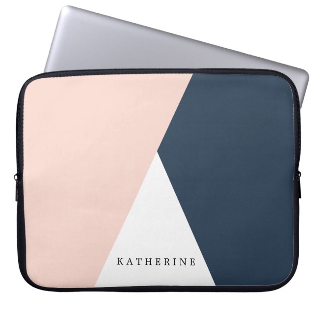 Rodna rosor för elegant & marinblåa geometriska laptop fodral (Framsidan)