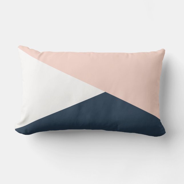 Rodna rosor för elegant & marinblåa geometriska lumbarkudde (Framsida)
