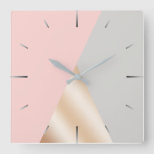 Rodna rosor, grå färg & rosa guld- geometriska fyrkantig klocka