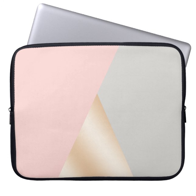 Rodna rosor, grå färg & rosa guld- geometriska laptop fodral (Framsidan)