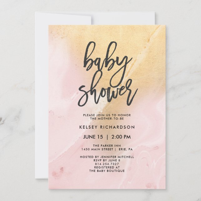 Rodna rosor och guld- baby shower för marmor | inbjudningar (Framsida)