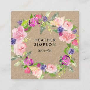 Rodna rosor och lila blommor Kraft Fyrkantigt Visitkort