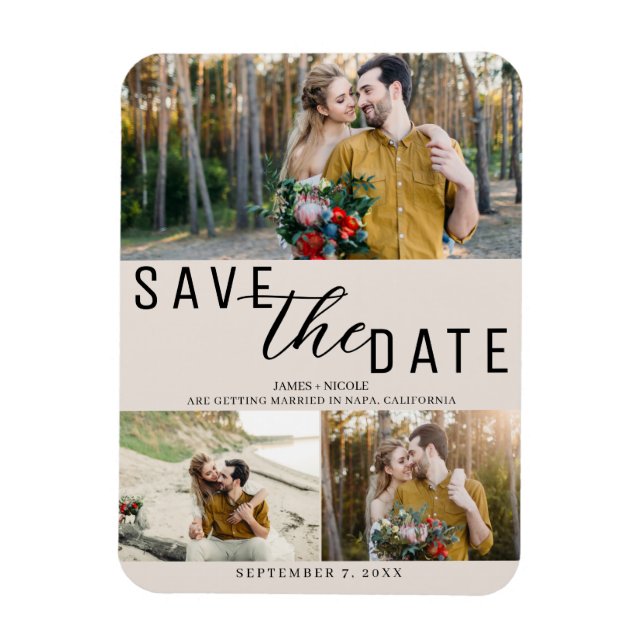 Rodna Save the Date Bröllop 3 Bilder Magnet (Vertikal)