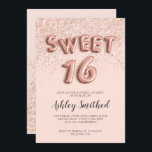 Rodna sweet sixteen för rosa guld- glitterbrev inbjudningar<br><div class="desc">En modern nätt chic och för glitterdusch för elegant en rosa guld- ombre med rosa guld- ballongbrev utformar med födelsedagsfest inbjudan 16 för kvarteret för färg för pastellrodnadrosor söt. Kontakta mig,  om du önskar att ändra ballongtexten.</div>