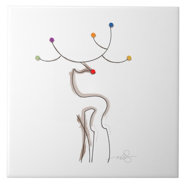 Rödnäbbad julrenare kakelplatta (Framsidan)